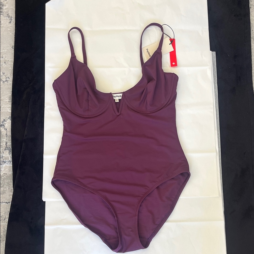 NWT Popilush Plum One-Piece Shapewear Plunging V Slimming Underwire Swimsuit L